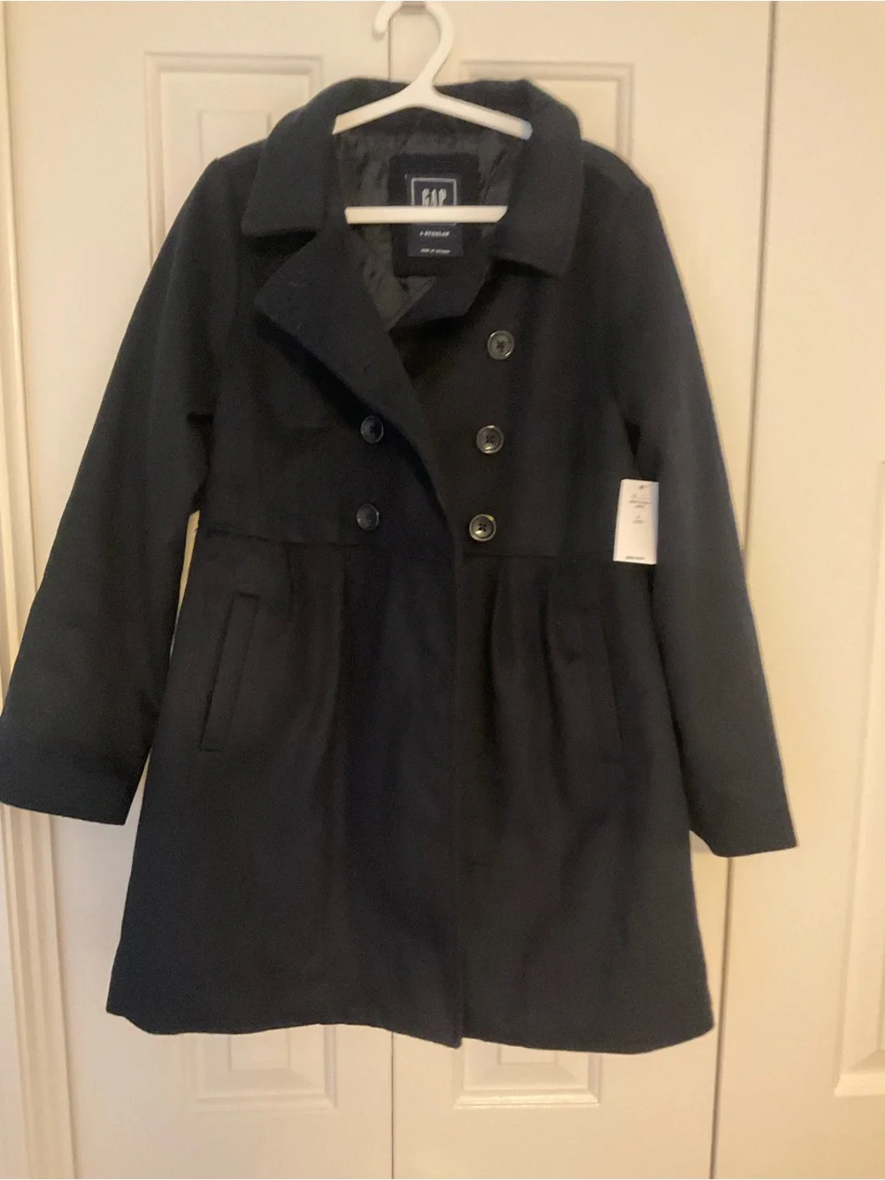 GAP Girls Kids Black Double-Breasted Wool Pea Coat Sz 10 New